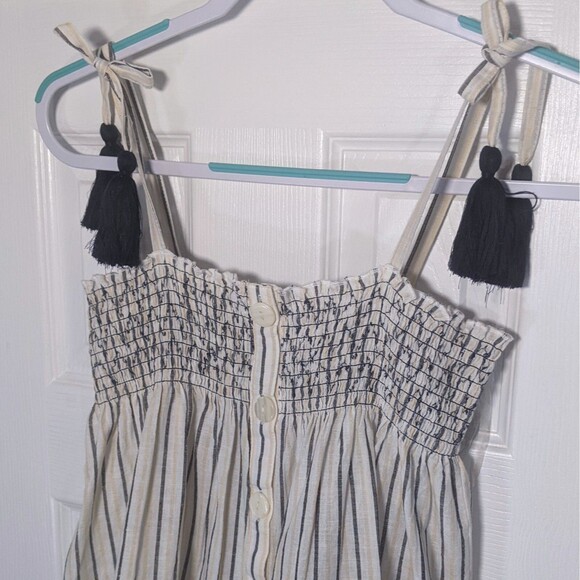 NWT Maurices Tank Top Linen Blend Stripe Babydoll S Small Smocked Button Tassel - Picture 3 of 9